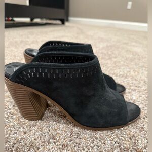 Vince Camuto Black Suede Mules with Wooden Heel